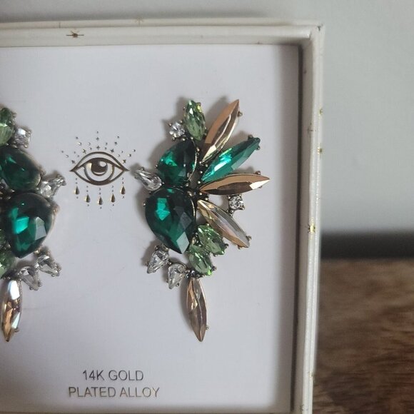 Eye Candy Los Angeles Luxe Collection Earrings 14K Gold Plated Green Earrings - Picture 2 of 3